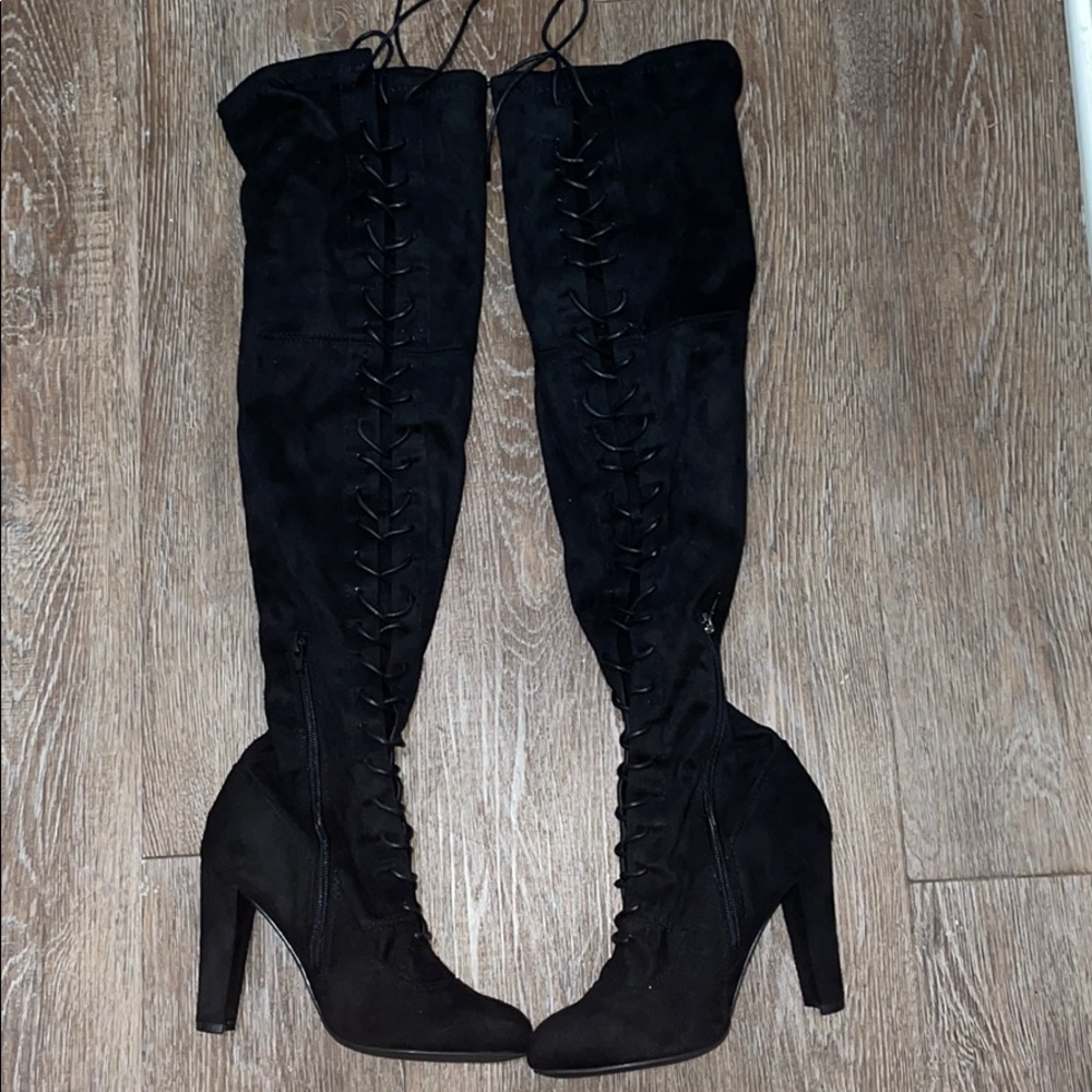 Lace up thigh high boots
